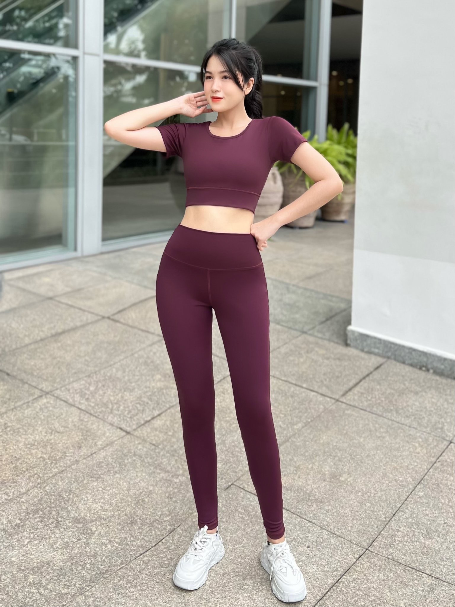 Đồ tập gym nữ bộ tập gym yoga erobic nữ quần áo tập gym yoga aerobic nữ dáng đẹp quần dài áo có tay chất vải co gian 4 chiều D02