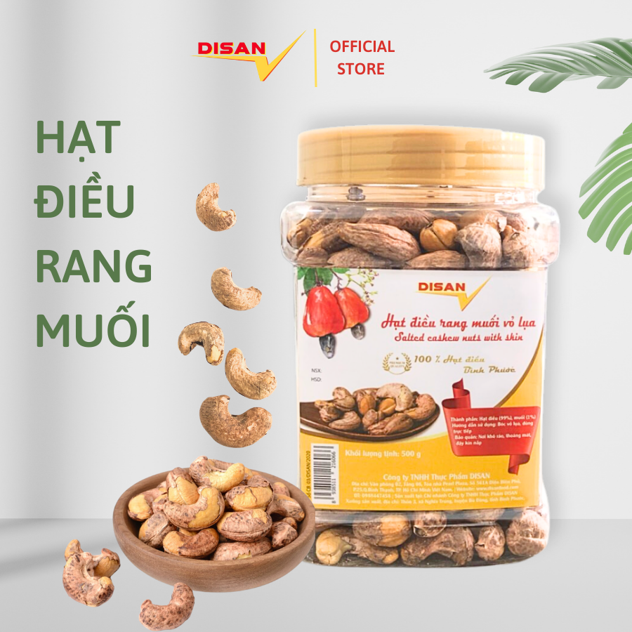 Hạt điều rang muối vỏ lụa disan 500gr chính gốc bình phước