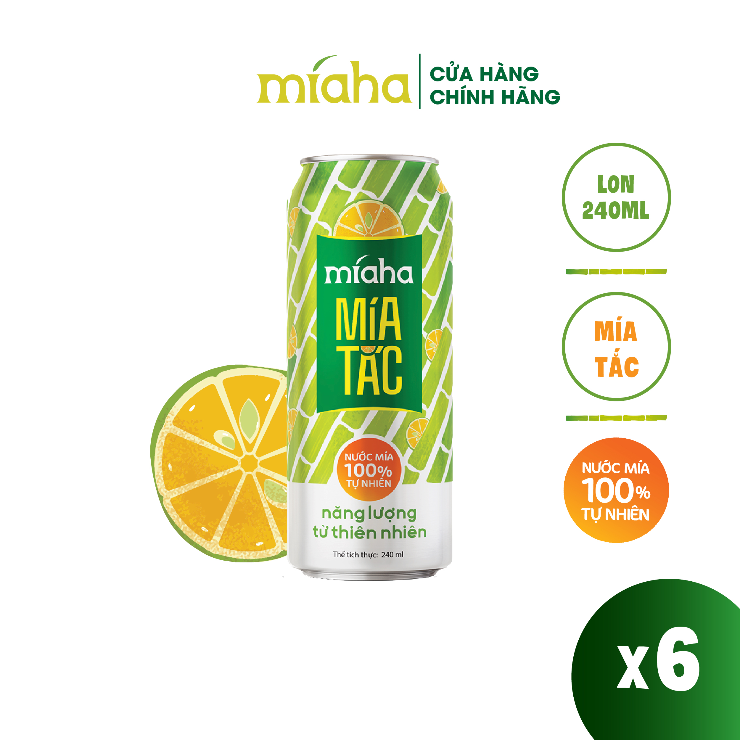 Combo 6 Lon Nước Mía Tắc Tự Nhiên Míaha 240ml/Lon