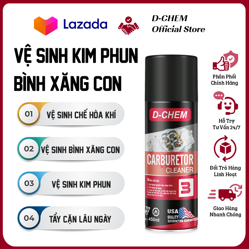 Bình Xịt Chế Hoà Khí Chế Lạc Đà D-Chem 450ml Vệ Sinh Ô Tô Xe Máy Chính Hãng Công Thức Mạnh Mẽ