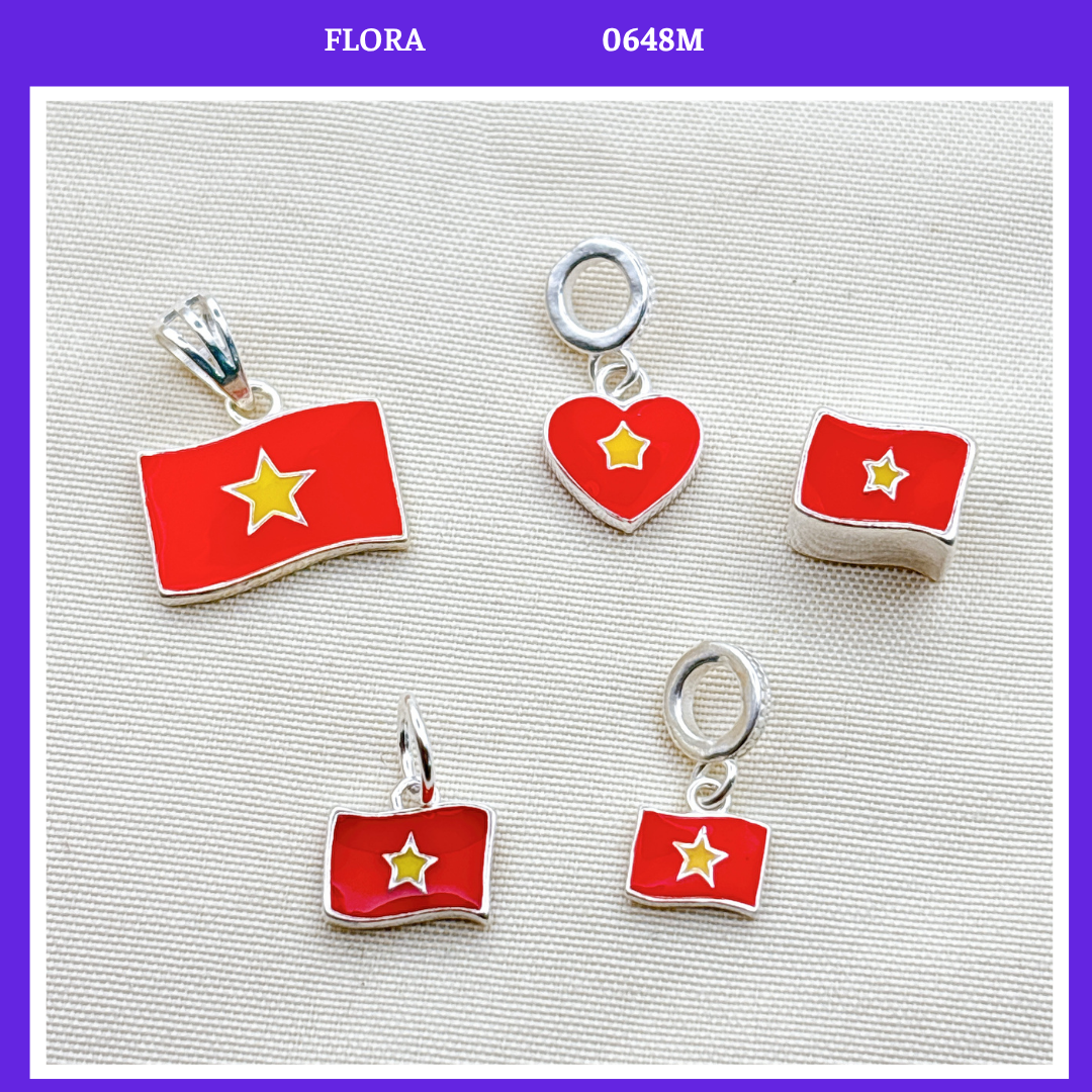  FLORA 0648M - Mặt dây chuyền charm mix vòng tay bạc ta hình Tổ Quốc trong tim lá cờ Việt Nam dành cho bé 