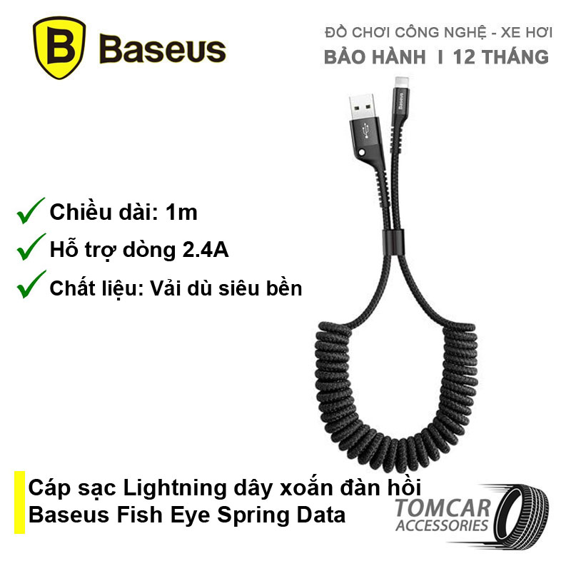 Cáp sạc Lightning dây xoắn đàn hồi Baseus Fish Eye Spring Data dùng cho iPhone / iPad