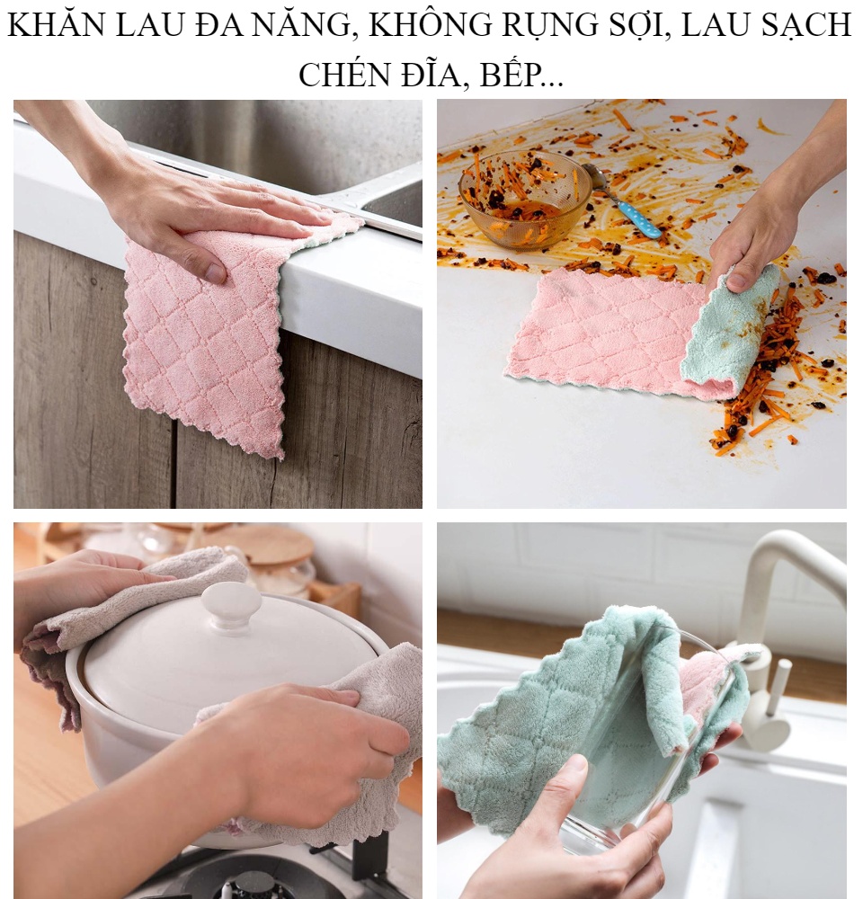 [HCM]COMBO 10 KHĂN LAU ĐA DỤNG LAU TAY  CHÉN BÁT DĨA LY LAU BẾP BÀN GHẾ HÀN QUỐC 2 MẶT SIÊU THẤM HÚT - CHẤT VẢI BÔNG MỀM MẠI