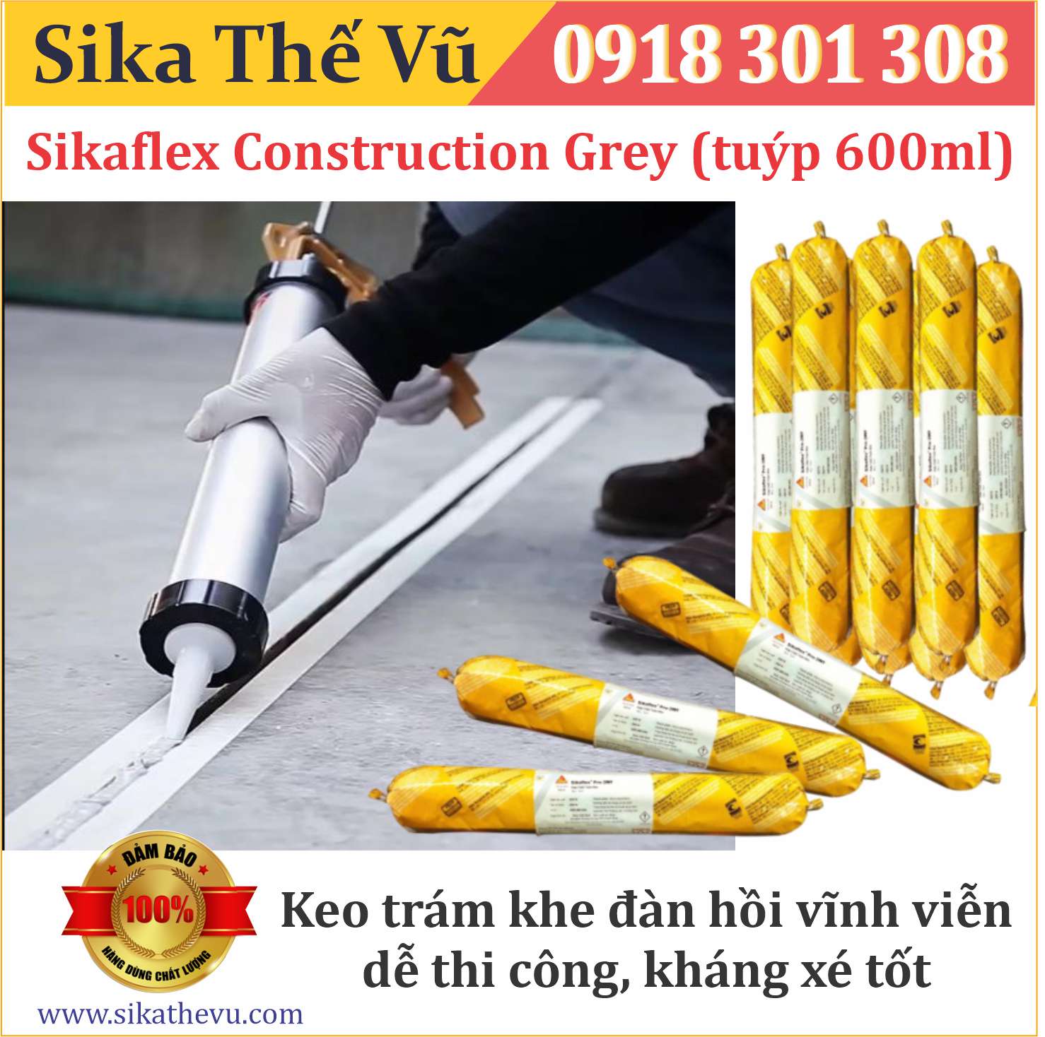 Keo trám khe nứt tường, sàn các khe co giãn sử dụng trong và ngoài trời _ Sikaflex 140 Construction (Tuýp 600ml) _ SIKA THẾ VŨ