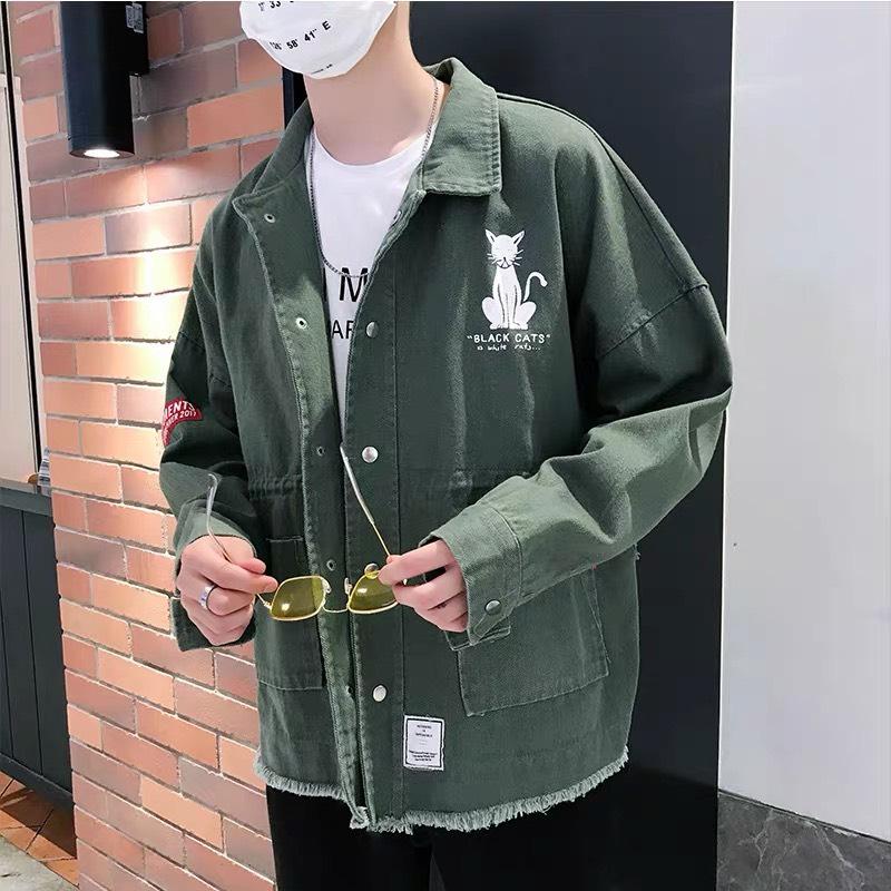 Áo khoác kaki nam nữ form rộng in hình con MÈO siêu cute