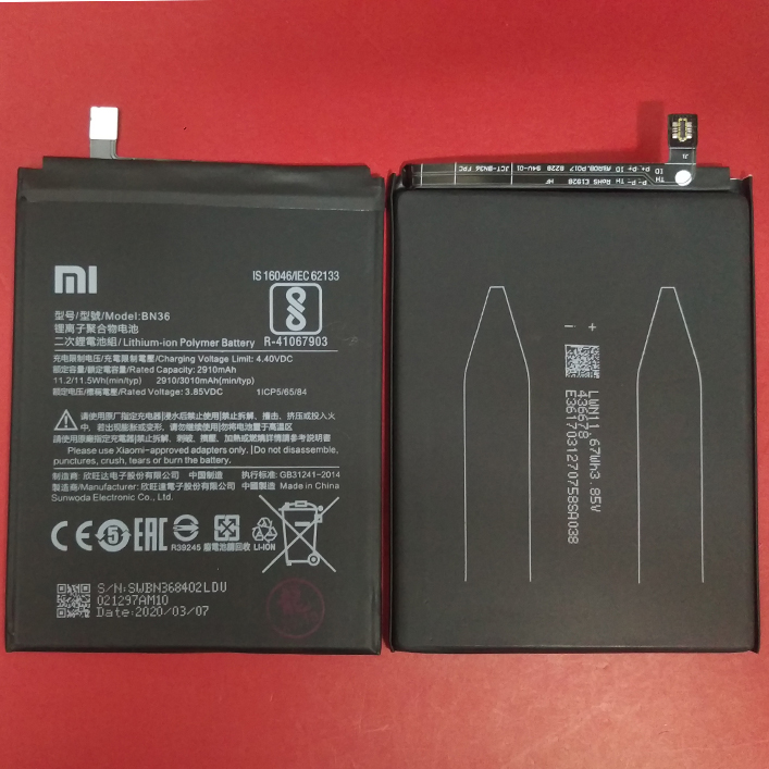 Pin zin cho xiaomi mi 6x, mi a2 bn36 - 3010mah / pin xiaomi mi 6x / mi a2 bn36 xịn / mi 6x, mi6x, bn36, 3010mah zin nguyen ban