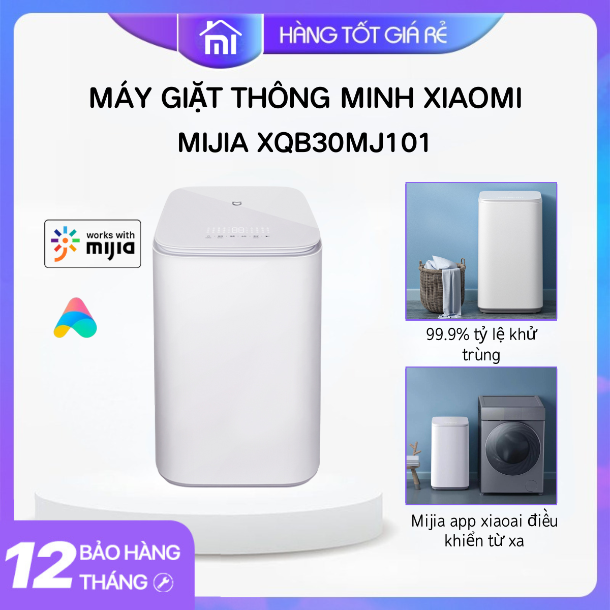Máy giặt khử trùng thông minh mini 3kg Xiaomi Mijia Pro XQB30MJ101 kết nối App thông minh độ ồn thấp - Mijia