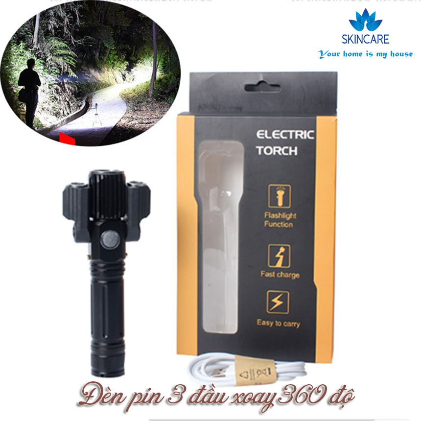 Đèn pin siêu sáng, đèn pin siêu sáng mini, đèn pin siêu sáng chiếu xa - Đèn pin siêu sáng 3 bóng xoay 360 có 4 chế độ sáng.