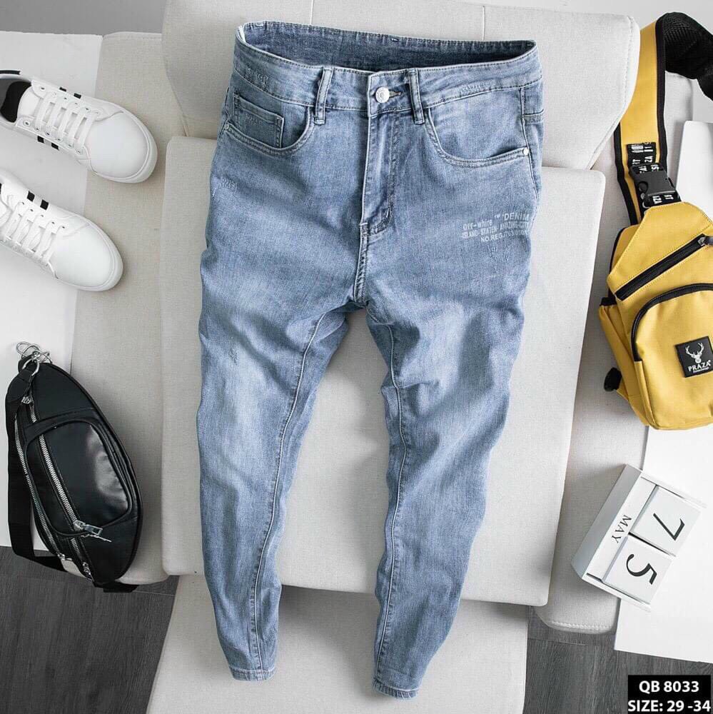 Quần jean nam, Quần bò nam trơn màu Xanh phong cách Hàn Quốc CandyFashion MS598, Áo thun nam đen trơn size S