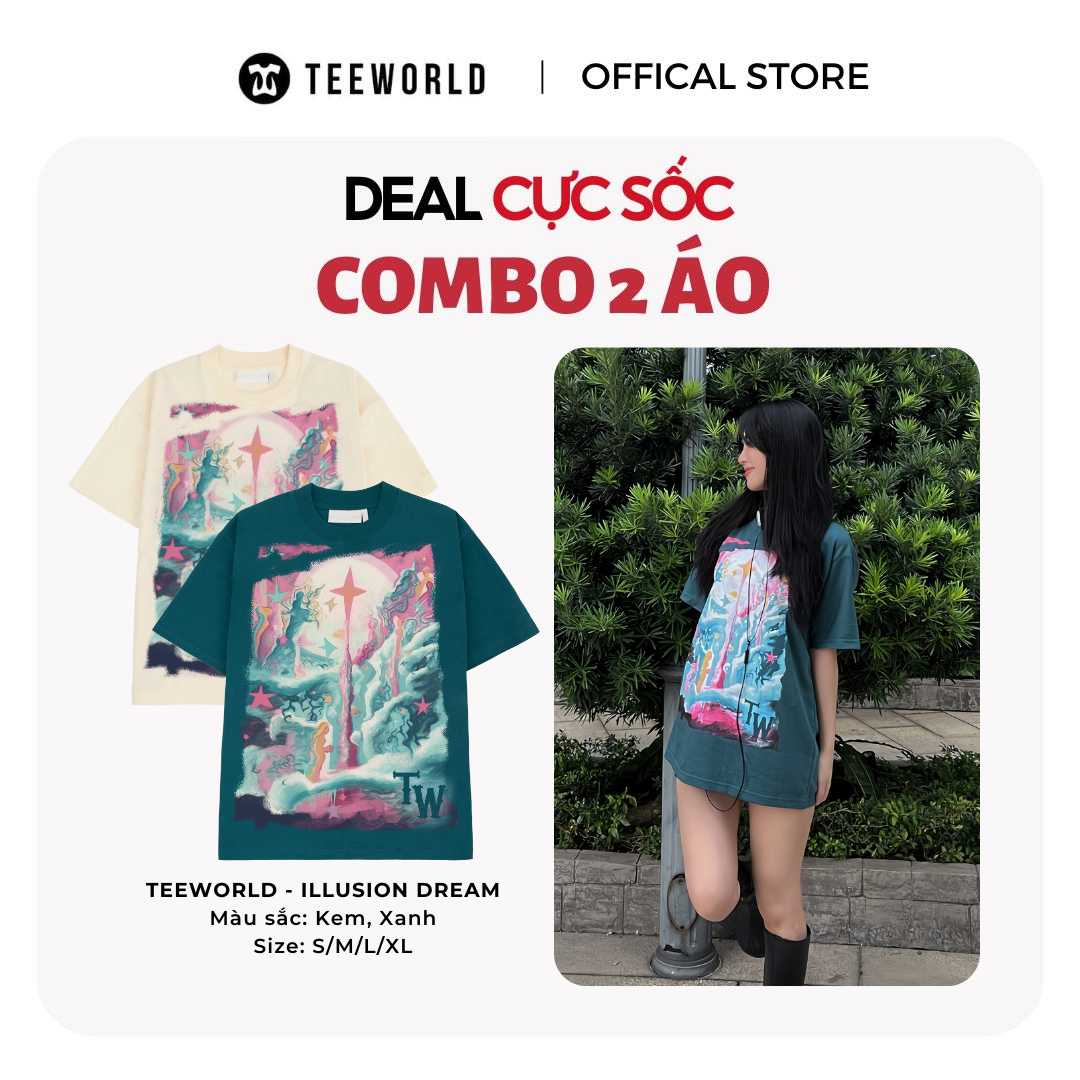 2 Áo thun Teeworld Illusion Dream Form Unisex Nam Nữ 2 Màu Cùng Size