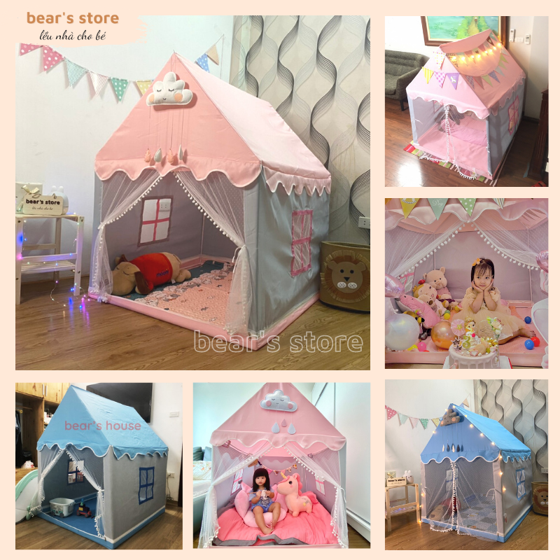 Lều cho bé hình ngôi nhà Bear's 02 khung Kim Loại vải Cotton Poly thoáng khí hàng cao cấp