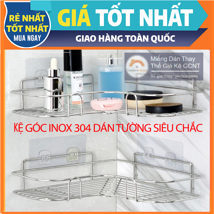 1 Kệ góc treo dán góc tường nhà tắm nhà bếp không cần khoan vít (kèm 2 miếg dán 4 chỗ gài)