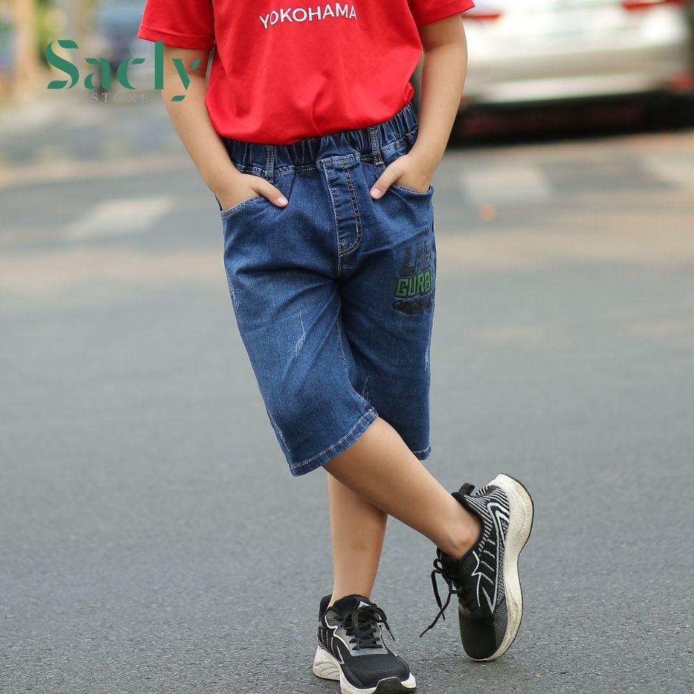 Quần short cho bé trai SIZE ĐẠI từ 30kg đến gần 55kg quần short jean co giãn lưng thun - Sacly store