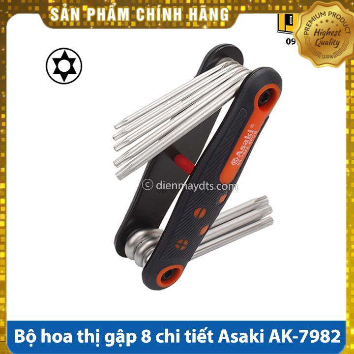 Bộ hoa thị gấp, lục giác bông Nhật Bản Asaki, thép CR-V, không bị tòe đầu khi vặn ốc vít (8 chi tiết T9-T40)