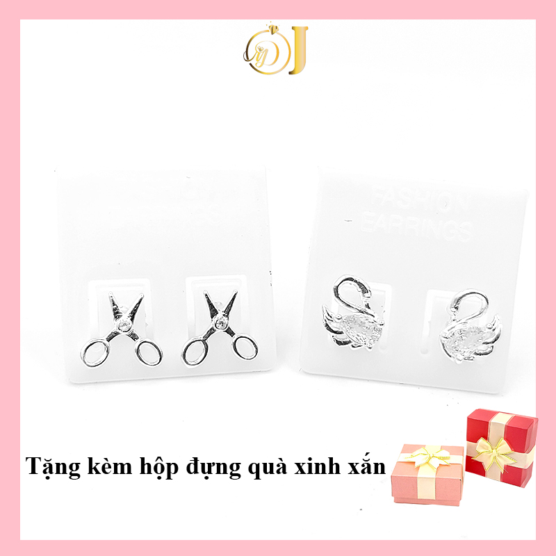 Khuyên tai bạc 925, kiểu nụ chốt nhỏ xinh, bông hình kéo, thiên nga, bông tai MĐJ307