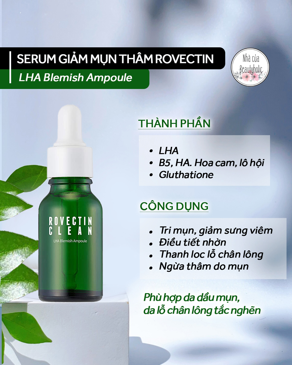 [HCM][Nhacuabeautyholic]  Serum giảm mụn ROVECTIN CLEAN LHA BLEMISH AMPOULE