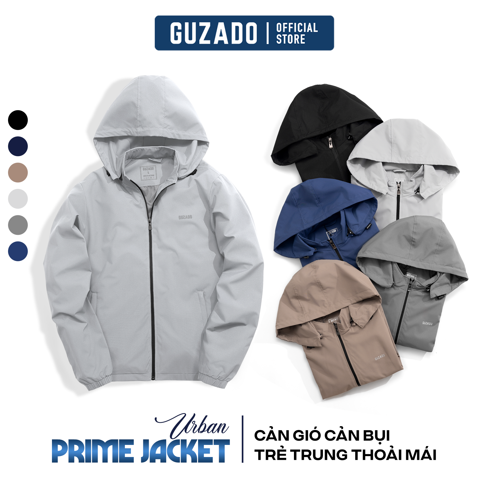 Áo Khoác Gió Nam GUZADO Chất GIó Cao Cấp, Hai Lớp Dày Dặn, Chống Gió Tốt, Cản Nước Nhẹ Với 5 Màu Basic GAG15