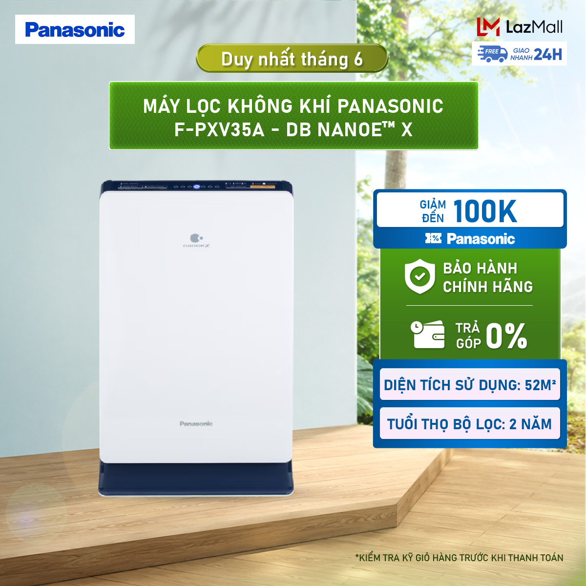 Máy lọc không khí Panasonic F-PXV35A nanoe™ X - Bộ lọc HEPA - Hàng chính hãng