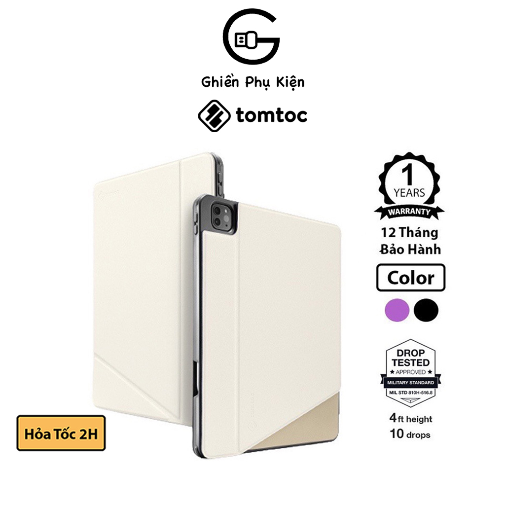 Bao da tomtoc vertical hỗ trợ sạc không dây apple pencil dành cho ipad pro 11/12.9inch 2021
