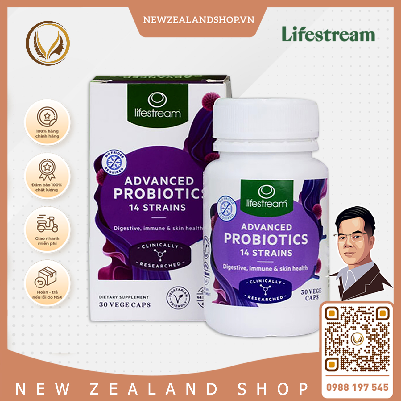 Viên uống men vi sinh, hỗ trợ tiêu hóa Lifestream Advanced Probiotic 30 viên