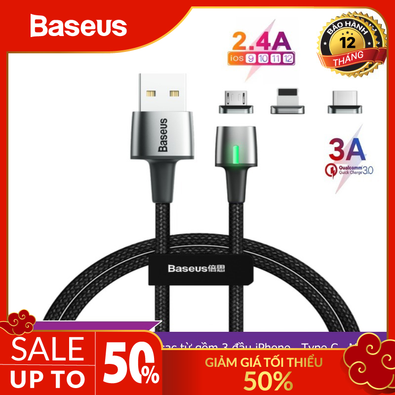 Cáp sạc từ truyền dữ liệu Baseus Zinc Magnetic Cable Kit bộ gồm 3 đầu iPhone , Type C , Micro phân phối bởi baseusstore