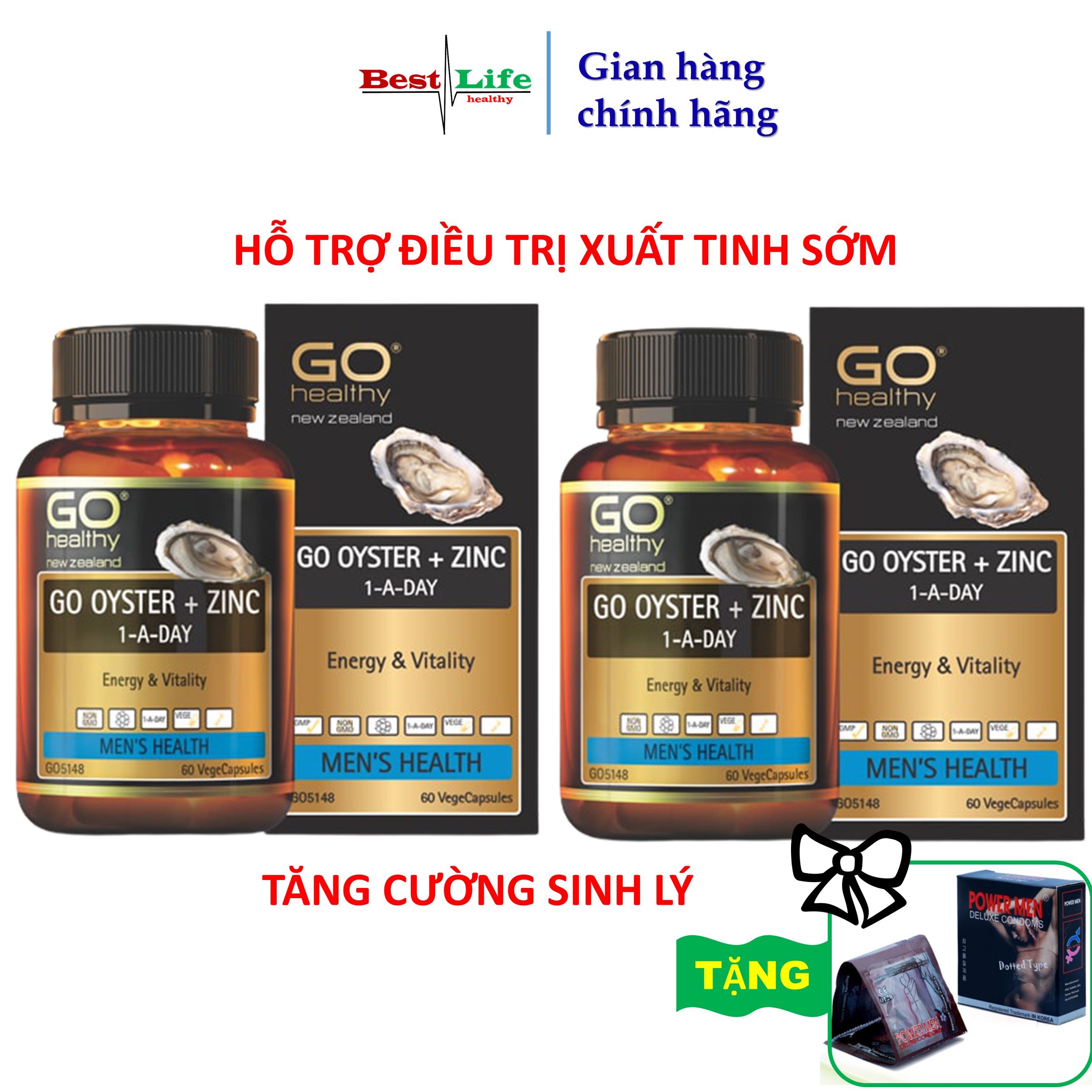 Tinh chất hàu Go Healthy OYSTER + ZINC Tăng cường sinh lý dứt điểm Xuất tinh sớm rối loạn cương dương combo 02 hộp 60 viên