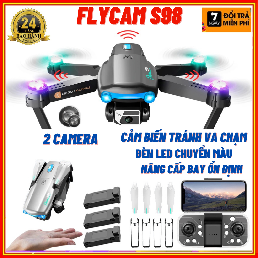 Máy bay không người lái mini Flycam S98/P8 Pro - Drone camera 4k - Phờ Lai Cam - Fly cam gía rẻ - Máy Bay Flycam - Playcam - Flay cam - Play camera - Flycam có camera kép 4K Wifi FPV 4 mặt Tránh chướng ngại vật