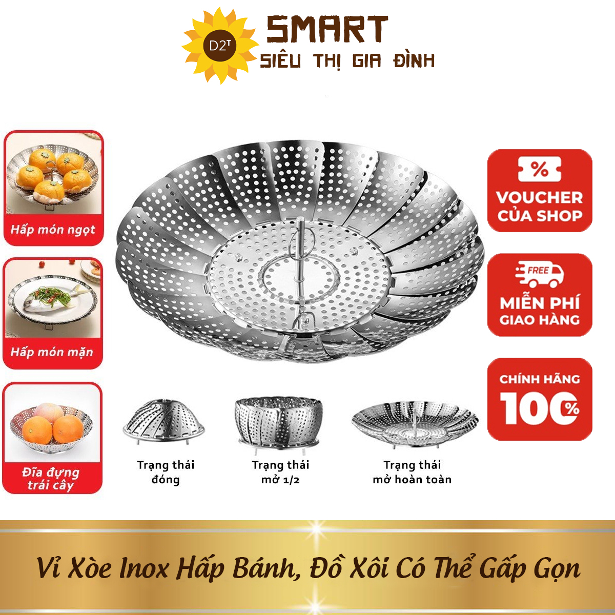 Vỉ inox xòe hấp bánh, đồ xôi đa năng có thể gấp gọn