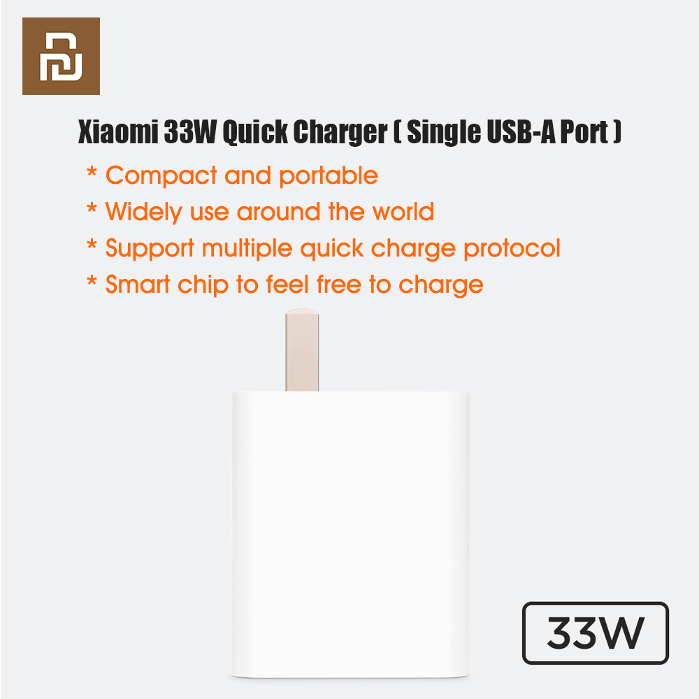 Bộ Sạc Điện Thoại USB Đơn Xiaomi 33W Sạc Nhanh USB Sạc Tường Bộ Đổi Nguồn Một Cổng, MDY-11-EX Máy Tính Bảng Tương Thích Với iPhone Samsung Galaxy Huawei Xiaomi Google Nexus Android