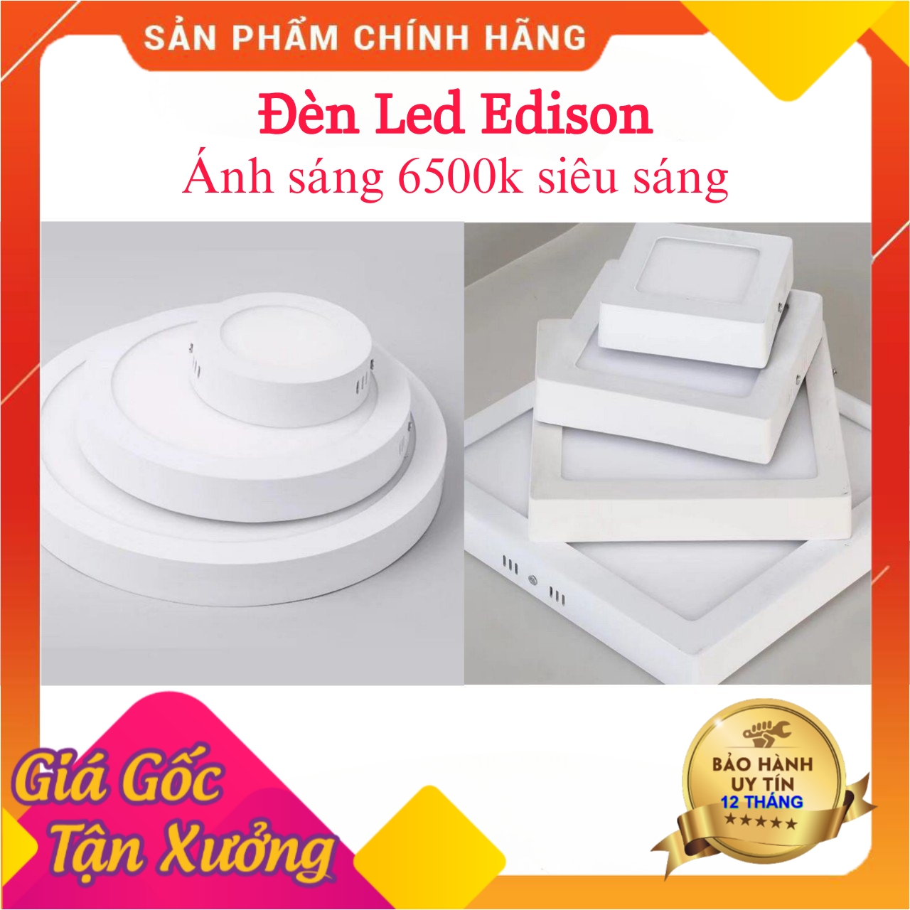 ( Bảo Hành 1 Năm )Đèn Led Ốp Trần Tròn , Đèn Ốp Trần Vuông Edison 12W ,18W ,24W Đèn Led ,Đèn Ốp Trần Trang Trí Phòng Khách ,...