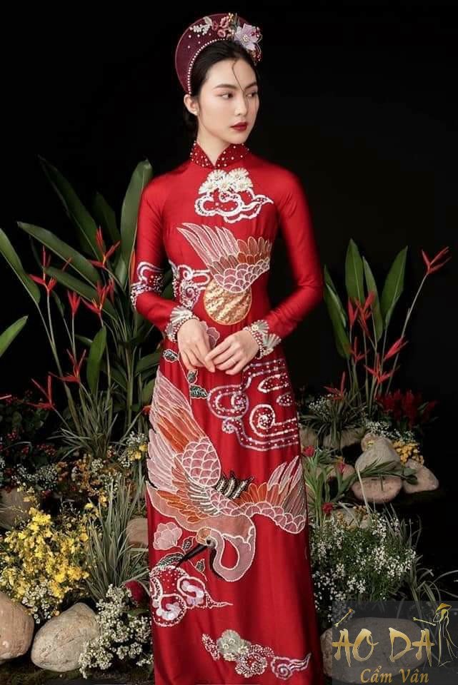 Áo dài chất vải lụa vân gỗ nhà may Cẩm Vân