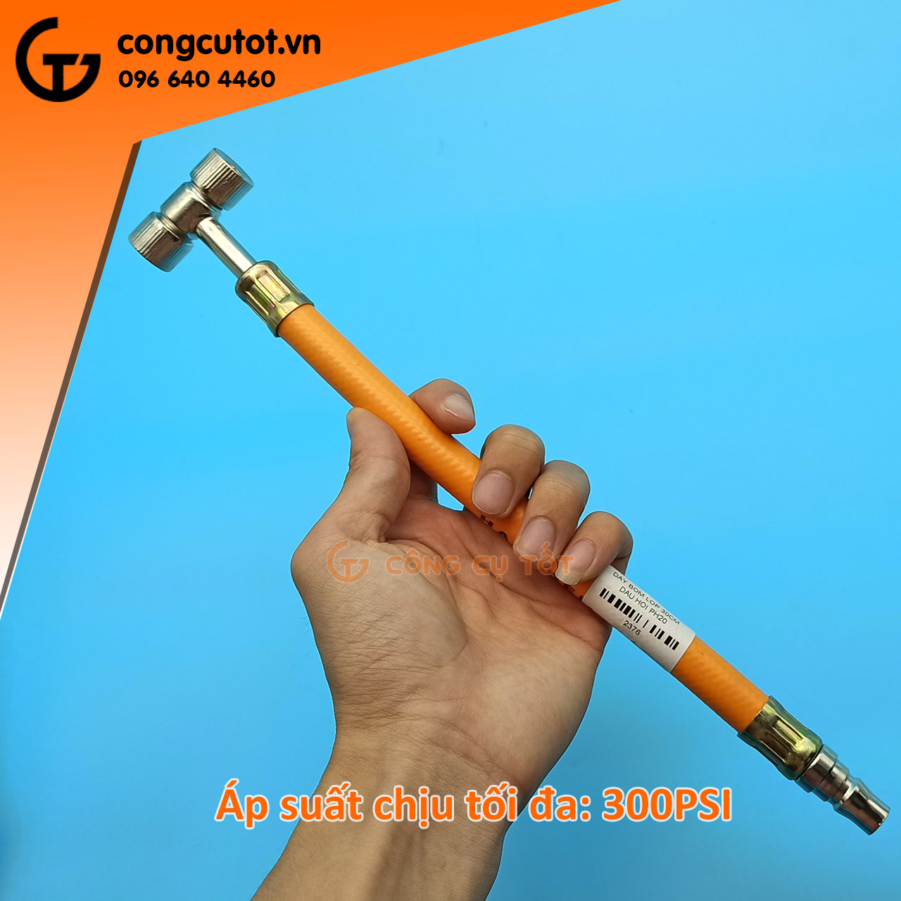 Dây bơm lốp oto, xe máy, xe đạp 30cm đầu bơm búa, đầu hơi PH20