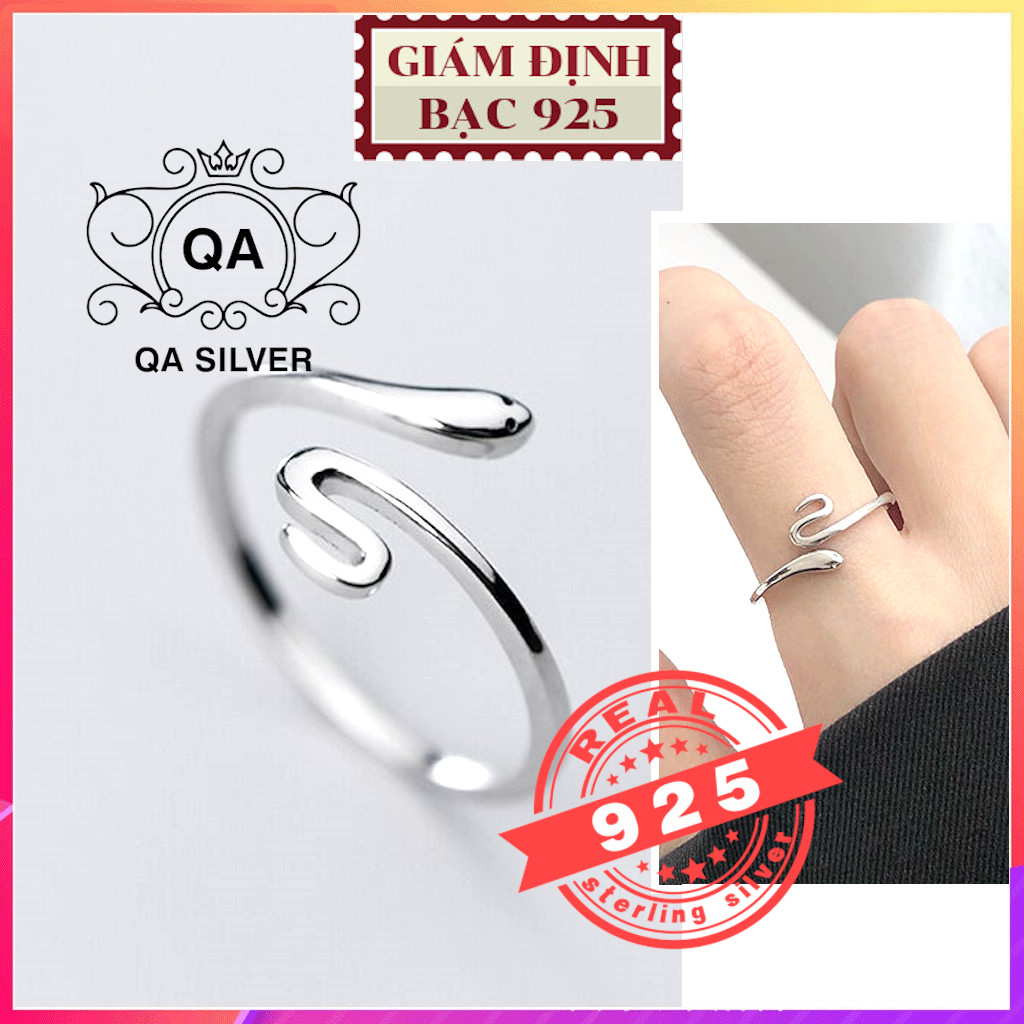 Nhẫn bạc 925 hình rắn nhẫn nữ trơn hở tối giản s925 snake qa silver ring ri200406