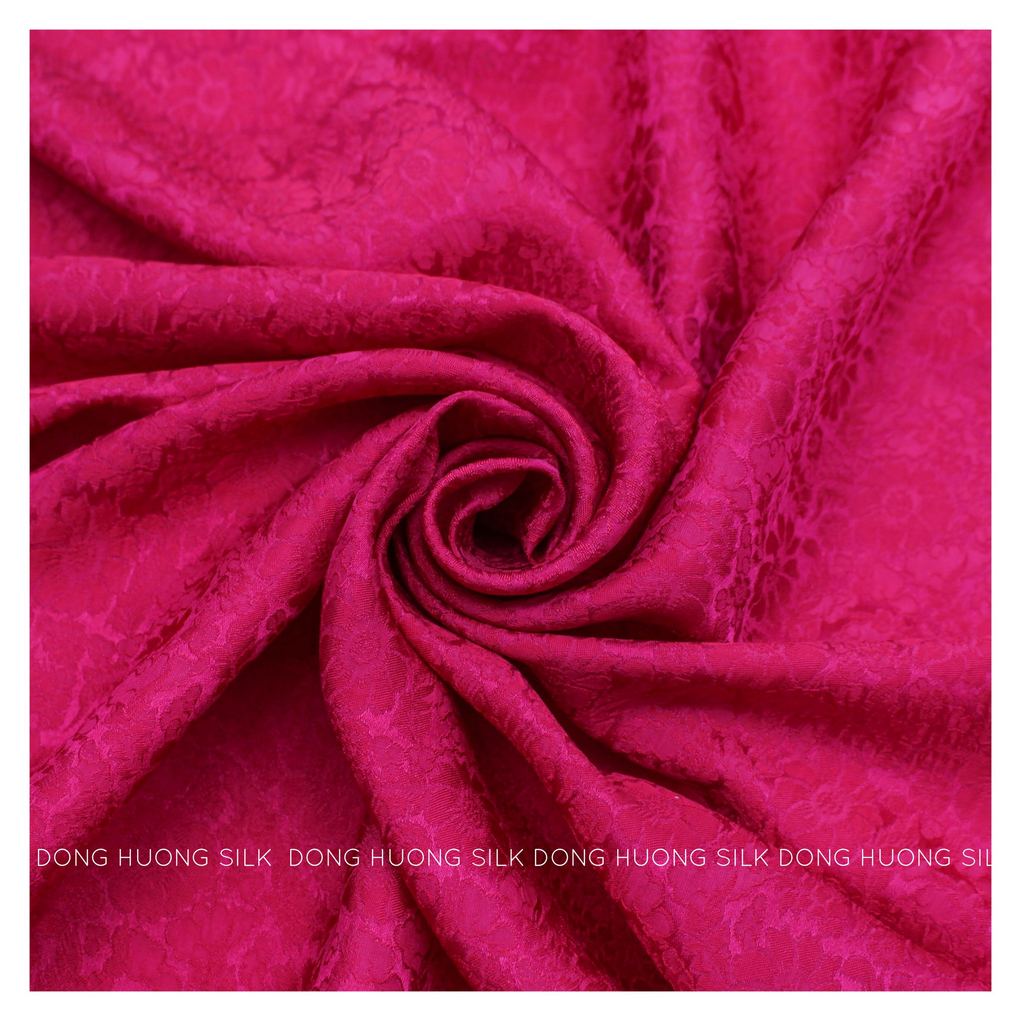 Vải lụa tơ tằm hoa cúc may áo dài - đông hương silk - hồng đỏ – lhvs072