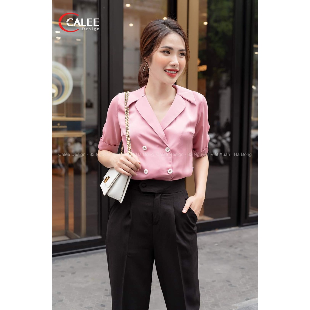 Quần baggy nữ dáng dài cúc bọc cạp cao