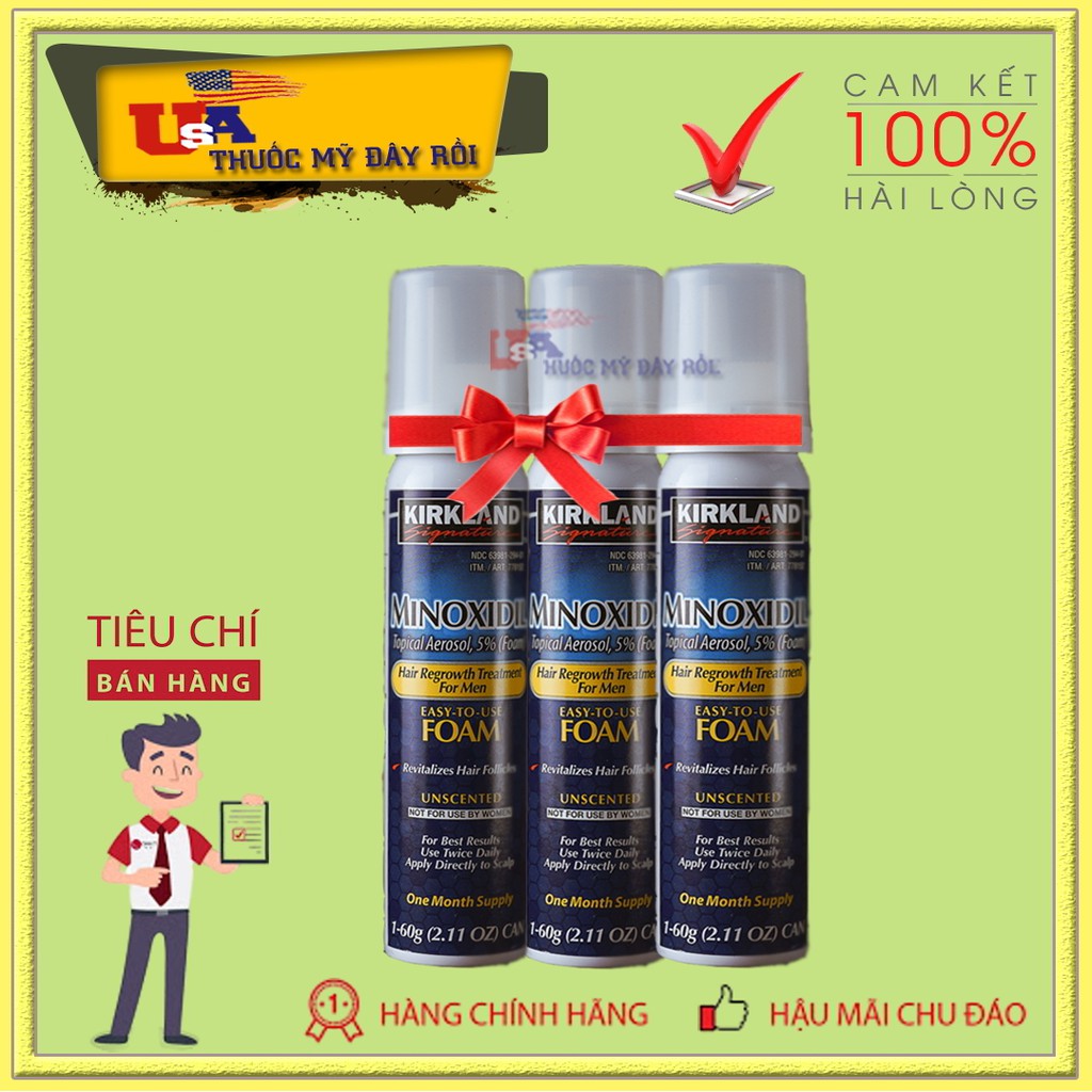 [HCM]Minoxidil 5% Dạng Bọt Mọc Râu Tóc Kirkland Mỹ Combo 3 Lọ KHÔNG DỊ ỨNG DA