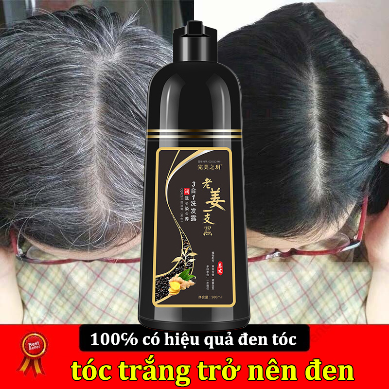 Dầu gội đen tóc, thuốc nhuộm tóc thảo dược, dầu gội, tóc trắng thành tóc đen, màu tóc đen không phai, không bao giờ nhuộm tóc, tạm biệt tóc bạc