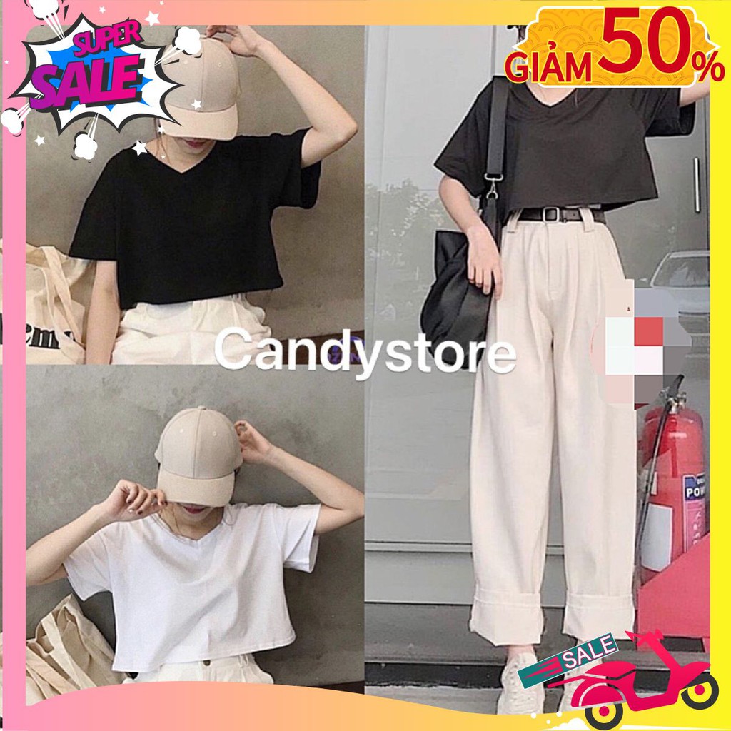 Áo croptop, Áo thun màu trắng và đen trơn mix với quần jeans quần soo chân váy dễ mặc hot mùa hè 2021