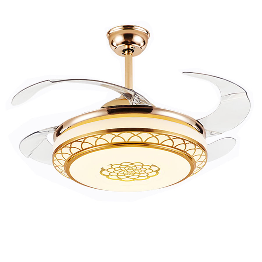 Quạt Trần Đèn cánh cụp xòe ĐỘNG CƠ DC, Đèn quạt Trần mạ Vàng Sang trọng, trang trí phòng khách, nhà Bếp, Phòng Ngủ QX1321