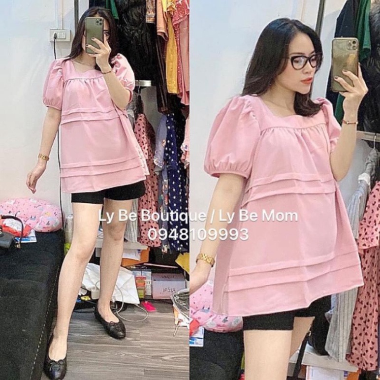 Áo bàu thiết kế cổ vuông xinh