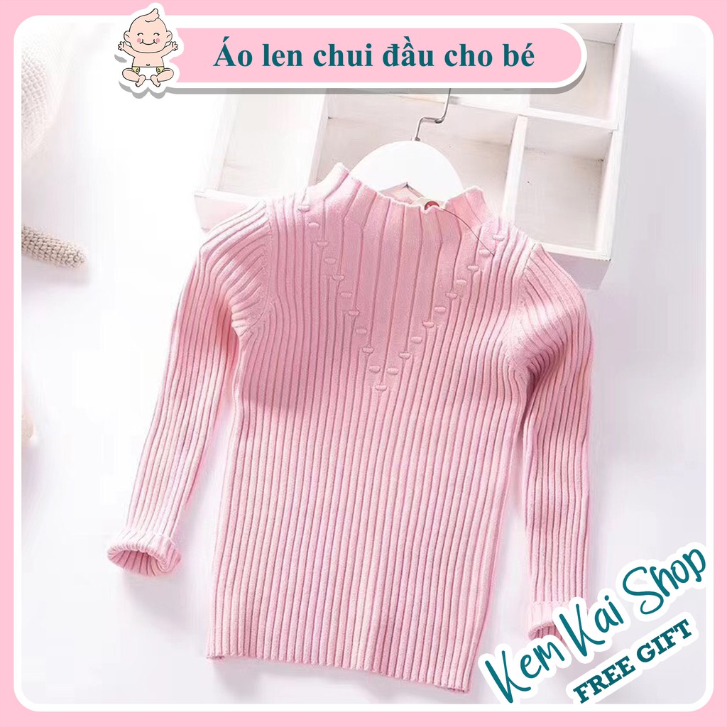 Áo Len Dài Tay Chui Đầu Họa Tiết Đơn Giản Cho Bé Gái