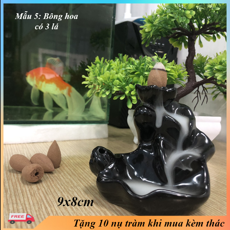 [HCM]Thác khói trầm hương MẪU 3 LÁ SEN CÓ HOA tặng 10 nụ trầm thơm