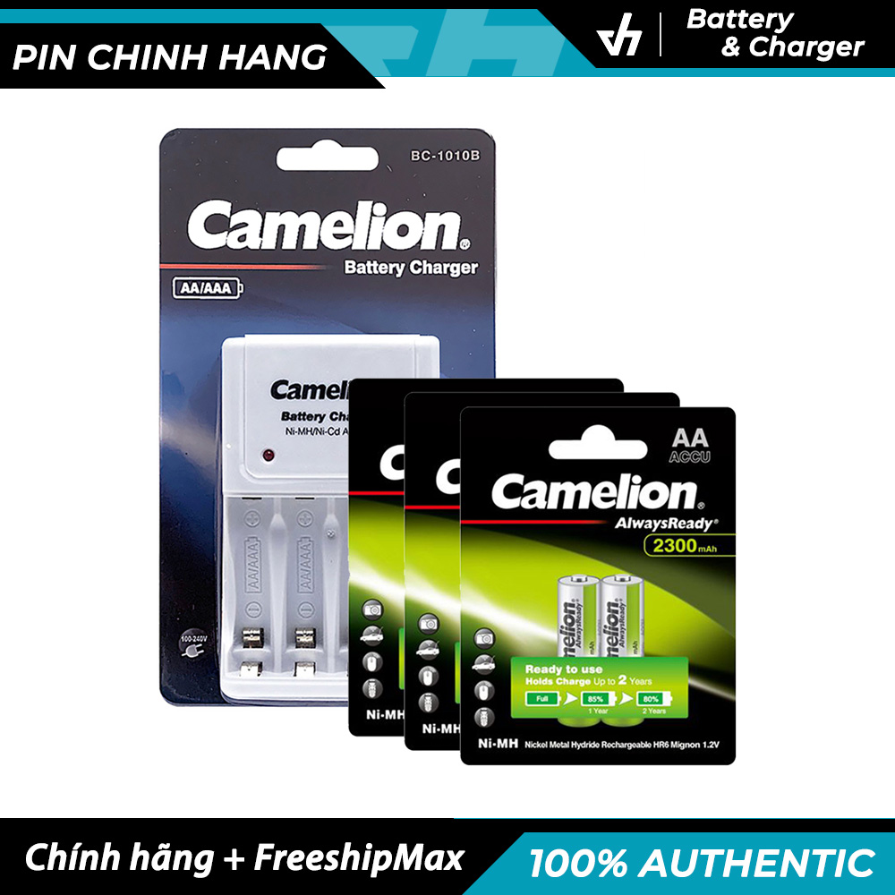 Combo sạc camelion 1010b kèm 6 pin aa camelion 2300mah