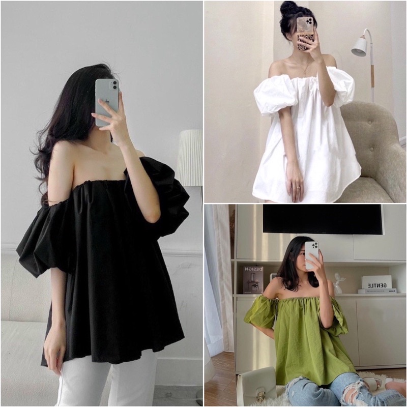 Áo trễ vai chun vai bánh bèo tay phồng ulzzang hàn quốc