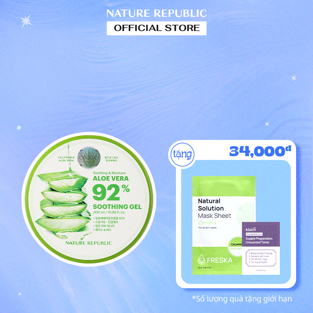 Nature Republic Kem dưỡng da Soothing & Moisture Aloe Vera 92% Soothing Gel (Jar) 300ml