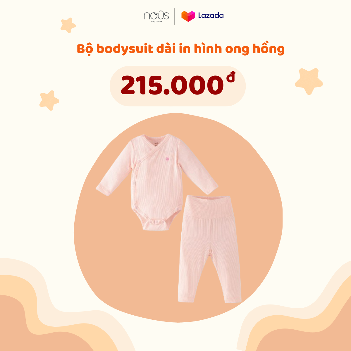 Bodysuit cho bé gái bé trai, bodysuit cho bé sơ sinh in hình ong xanh và hồng Nous Outlet