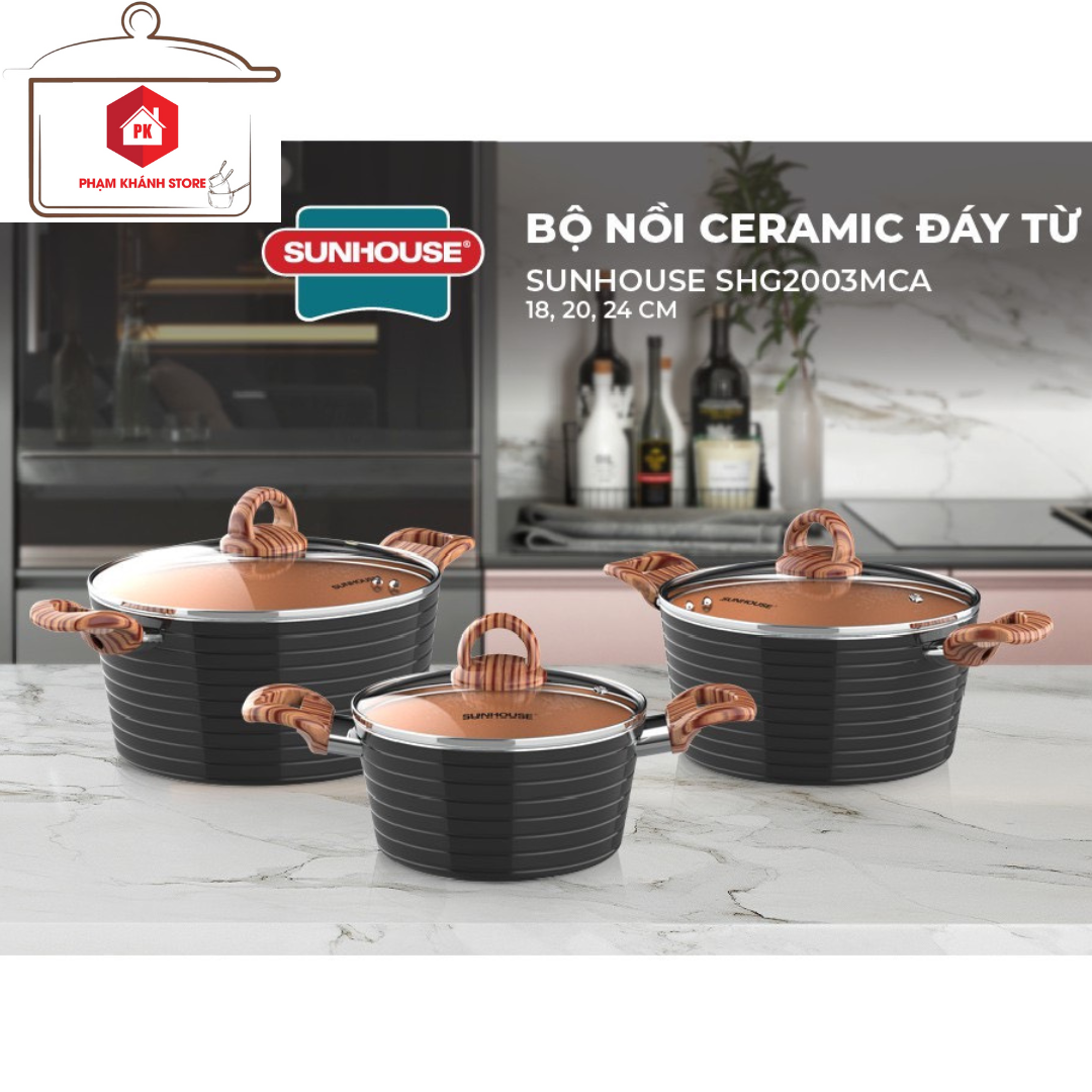 Bộ Nồi Chống Dính Ceramic Đáy Từ Sunhouse Sử Dụng Được Trên Mọi Loại Bếp