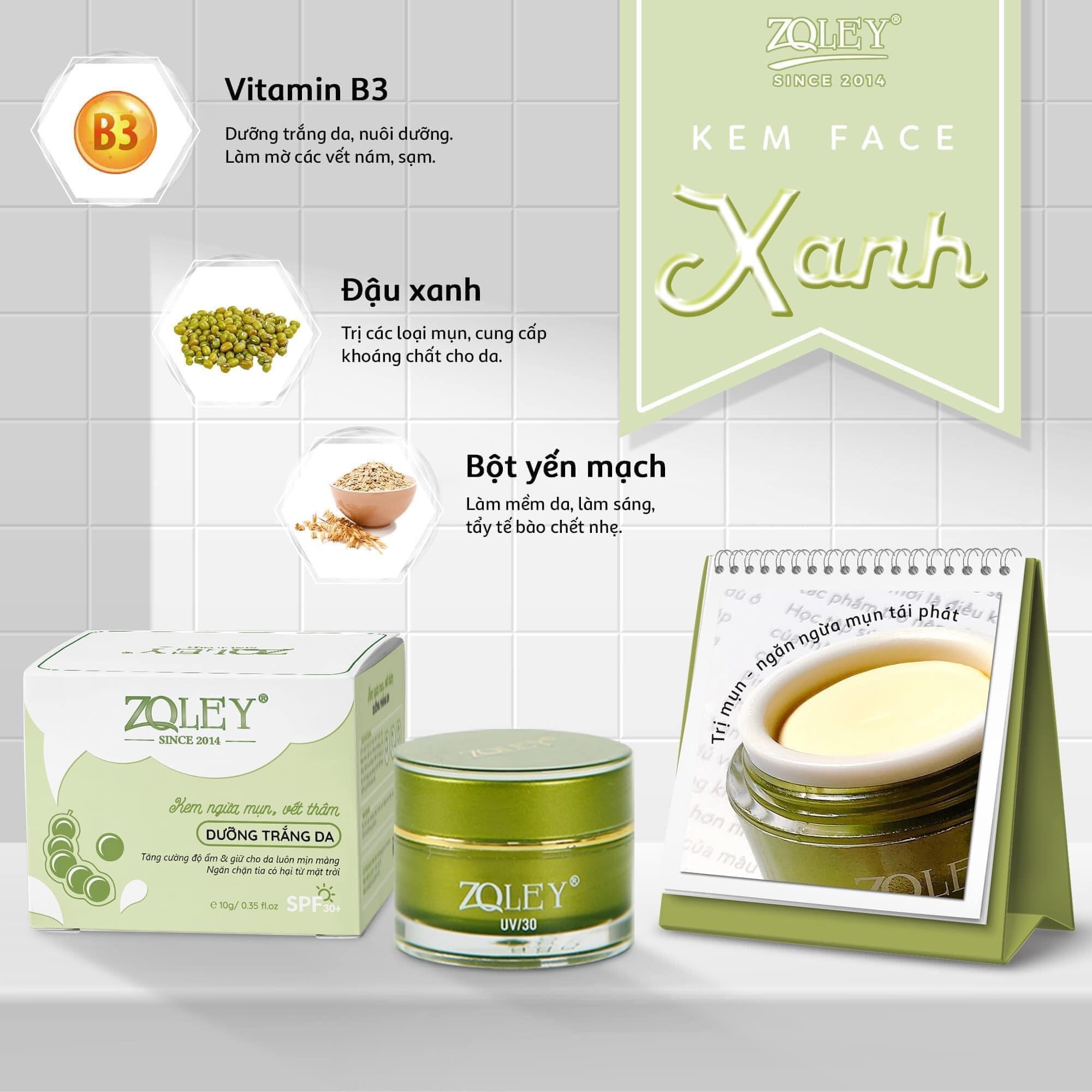[ FREESHIP MAX ]kem Face Zoley Xanh  - Bộ Tứ Siêu Đẳng Giúp Da Căng Sáng Mịn Màng Sau Khi Dùng