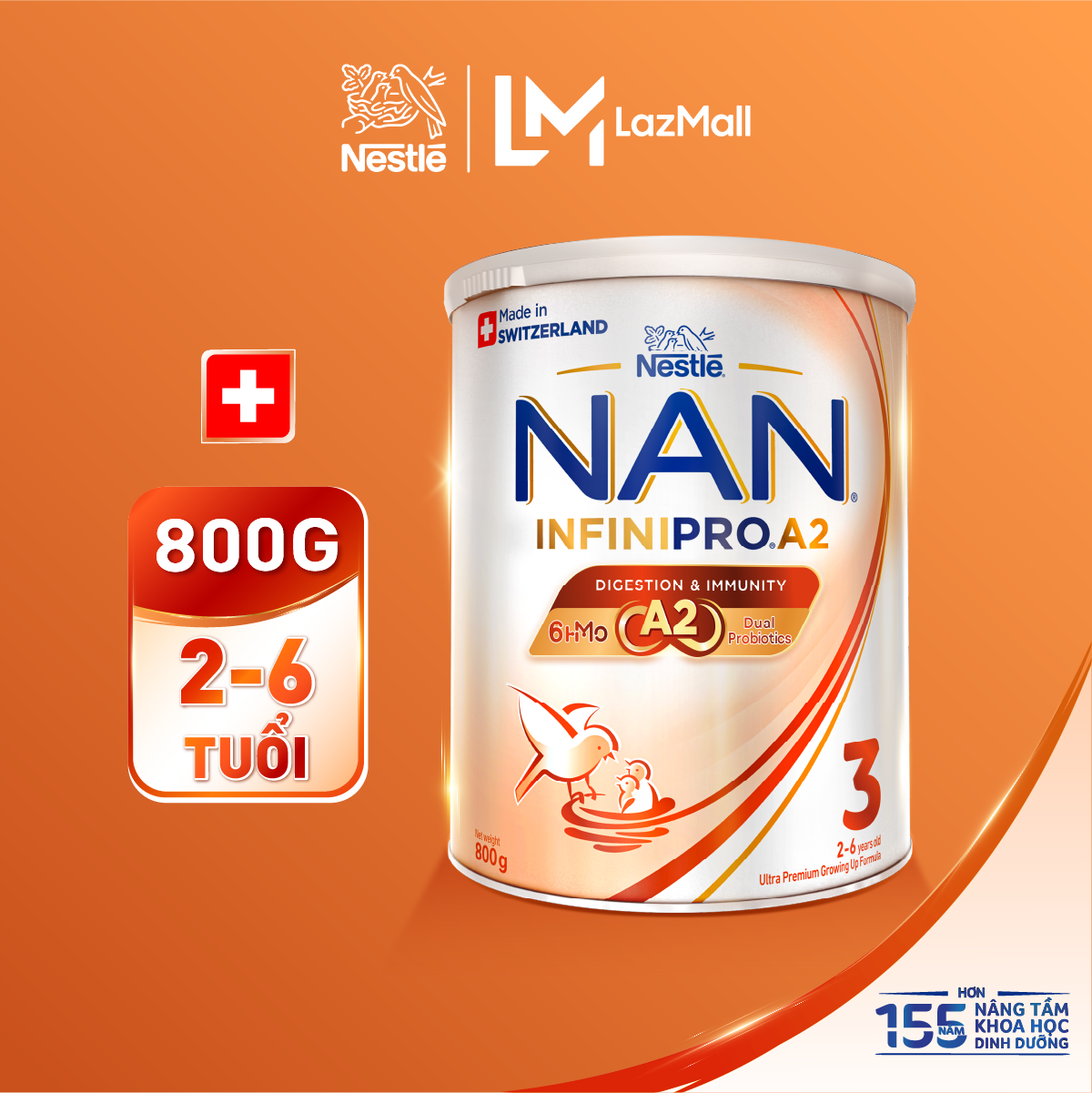 [CHỈ 19.10 QT ĐƠN 599K/799K/1299K] [Tặng Máy xay sinh tố Kalpen kèm cối nhỏ] Combo 2 lon Sữa bột Nestlé NAN INFINIPRO A2 Số 3 800g Nhập Khẩu Thụy Sĩ Cho Bé 2 - 6 Tuổi Có Đạm A2, 6HMO  Lợi Khuẩn Kép