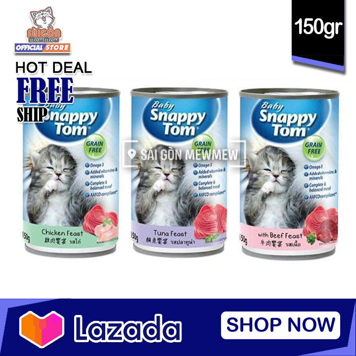 Baby Snappy Tom - Pate lon dành riêng cho mèo con tập ăn lon 150gr